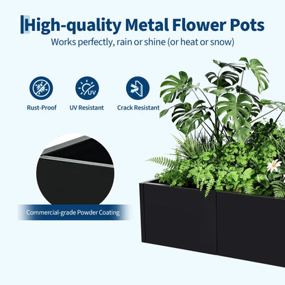 Garvee Large Metal Planter Box for Outdoor Plants, 51"X18"X12" Heavy Duty Steel Rectangular Planter with Snap-on Assembly, Open Base Design (No Bottom), for Garden Patio Yard