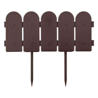 Evelyne Garden Border Plastic Edging: Wooden Fence Design - 8pcs Brown Yard Landscaping Fence Liner Lawn Edge Barrier - 10ft Kit of Decorative Lawn Panels Elements -Landscaping Edging-GMT-10374-A08