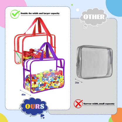 Jiejieko 4 Pcs Toy Storage Bags, Clear PVC Toy Organizer with Zipper, Waterproof Travel Bags with Labels for Building Blocks, Puzzle, Kids Books (multicolor2)