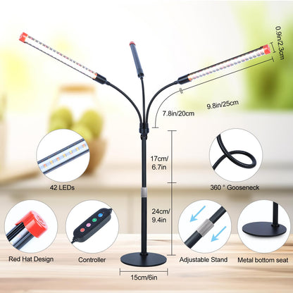 FECiDA 2026 3Head Table Top Grow Lights for Seed Starting, Indoor Plants, Bonsai, 27 Watt Power Draw, NO Need Adapter, 4/8/12/16/20H Timer, 16"-24" Height Adjustable
