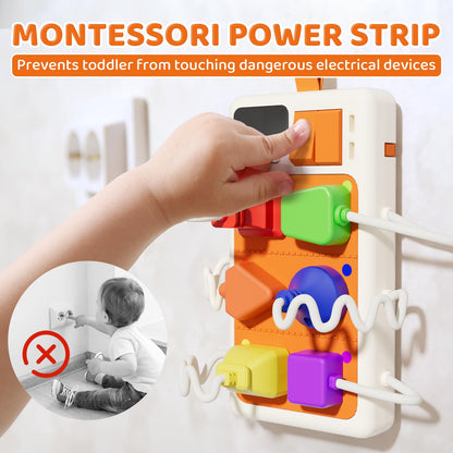 Aprilwolf 9 PCS Sensory Plug Outlet for Toddlers 2-3, Power Strip Montessori Toys for 18+ Months, Busy Board with Light & Sounds, Airplane Car Travel Toys Gift for Baby