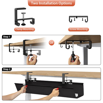 Univivi No Drill Under Desk Cable Management Tray, 36" Cord Organizer for Table, Clamp/Screw Mount Desk Cable Management, Premium Fabric Cable Management Tray for Office, Home