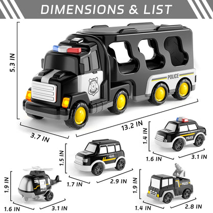 Bennol Toddler 5 in 1 Police Truck Toys for 1 2 3 4 5 Year Old Boys, Police Rescue Vehicles Car Trucks Bus Helicopter for Kids Ages 1-3 3-5, Car Toys for 1 2 3 4 5 Year Old Boys Girls Birthday Gifts