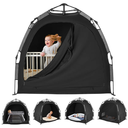 YAVIL Pack N Play Blackout Cover, ONE-Click Folding Baby Sleep Pod Crib Tent,Breathable Baby Travel Crib Canopy Tent,Block Out 95%+ Light,Baby Travel Essential