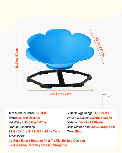 VEVOR Kids Swivel Chair, 220 lbs Capacity, Cylinder Shape Sensory Spinning Chair, Autistic Kids Sensory Toy Seat with Non-Slip Metal Base, Toddler Sit & Spin Seat for Coordination Balance Focus, Blue