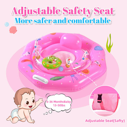 Baby Pool Float for 6-36 Months | Extra Wide Infant Pool Float with UPF50+ Canopy & Toy Play Console | Baby Floatie with Adjustable Safety Seat, Detachable Sunshade, Secure Handle & Safety Leash