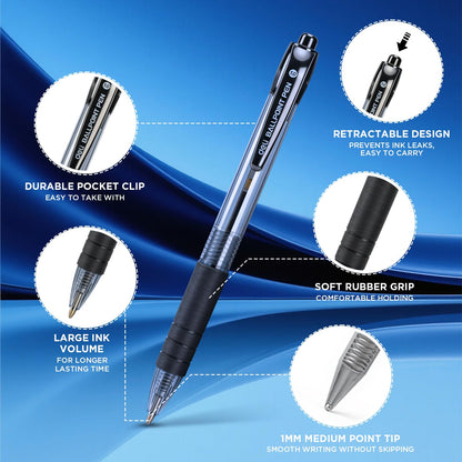 deli Pens Bulk,50 Pack Ballpoint Pens Black Ink 1.0MM Medium Point, Smooth Writing Retractable Pen with Soft Grip, No Bleed,Fast Dry,for Office School Home Use