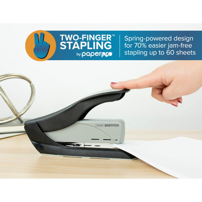 Bostitch Office 60 Sheet Heavy Duty Stapler - Two Fingers, No Effort, Spring Powered Stapler - Gray (1200)
