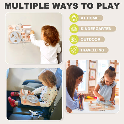 Vanplay Montessori Busy Board for Toddlers - Wooden Montessori Toys, Aesthetic Sensory Activity for Fine Motor Skills, Travel Busy Board Educational Sensory Toys for Boys and Girls