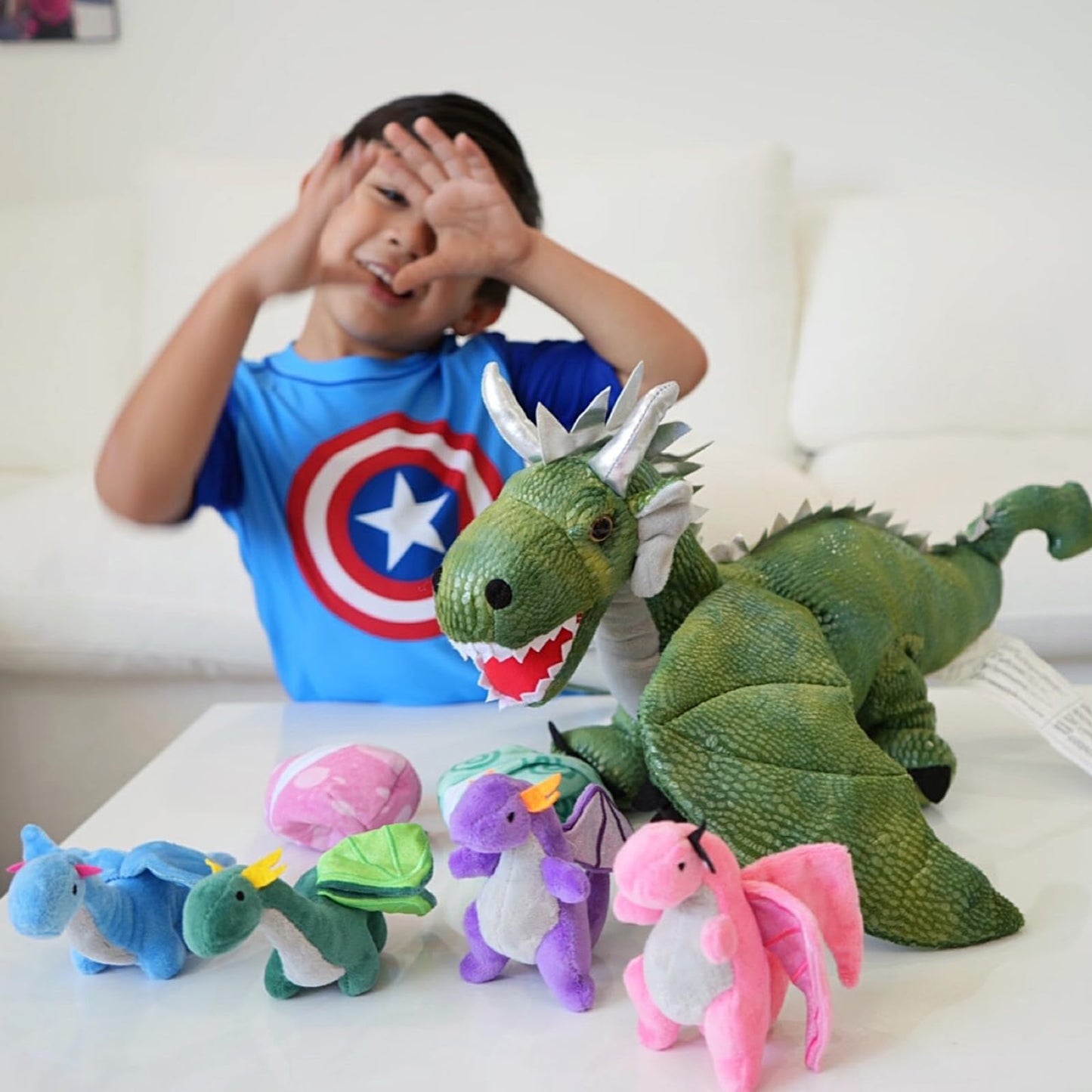 Karister 7Pcs Giant Green Dragon Plush Toy Set, 21.7" Big Mother Dragon Stuffed Animal with 4 Babies & 2 Eggs, Stuffed Dinosaurs for Kids Boys Girls, Cute Soft Plushies Gift for Birthday Christmas