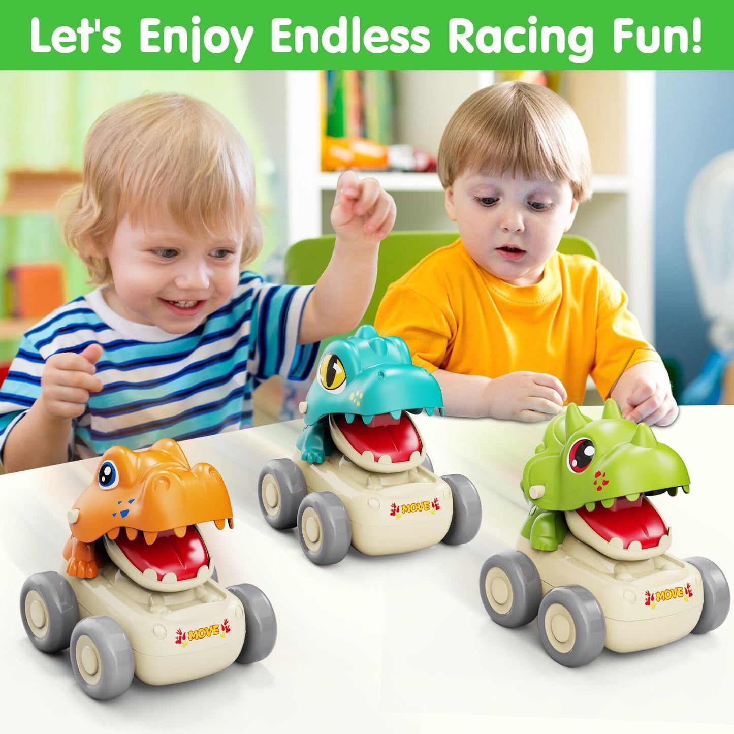 MOONTOY Baby Car Dinosaur Toys for 1 2 Year Old Boy Press and Go Cars for Toddlers 1-3, Push Go Dino Cars Toddler Toys Age 1-2 0-2 Baby Toys 12-18 Months Easter Basket Stuffers 1st Birthday Gifts