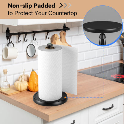 Countertop Paper Towel Holder - One-Handed Tear with Ratchet Mechanism, Weighted Base Degradable Plastic Paper Towel Stand, Black Farmhouse Kitchen Bathroom Decor Accessories
