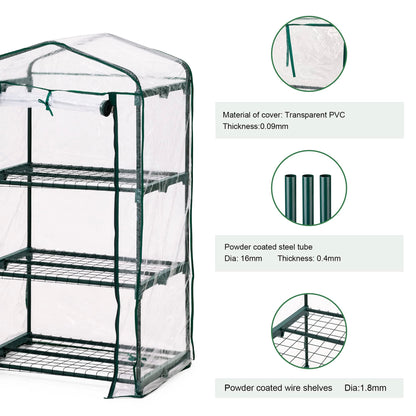 Glitzhome Portable Indoor Outdoor Patio Mini Greenhouse, Green, 3-Tier