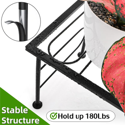 YIMITEE 2 Pack Metal Plant Stand Indoor Outdoor, 1 Tier Heavy Duty Flower Pot Stands, Space-Saving Ladder Planter Holder, Decorative Flower Display Rack for Patio Living Room Garden Corner Balcony