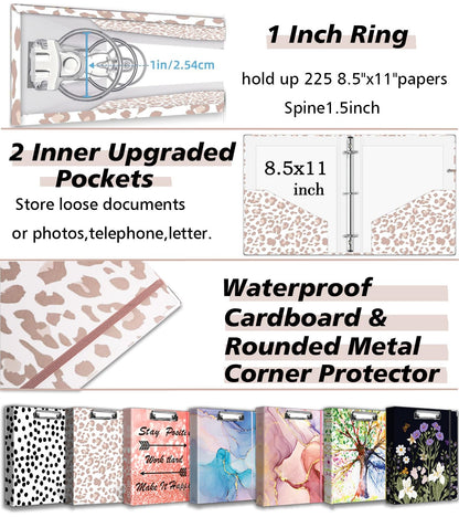 3 Ring Binder 1 Inch for 8.5"x11" Paper, Three Ring Binders with Clipboard, 5 Dividers with Tabs and Pockets, Transparent Folder, 18 Divider Stikers, BVSSX Decorative Binder with Pen Holder,Leopard