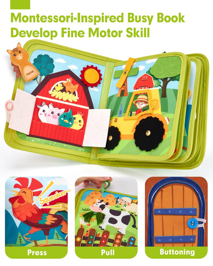 hahaland Busy Book for Toddlers 1-3 - Montessori Toys Busy Board for 1 Year Old Boy Gifts Girl Toys Educational Learning Quiet Activity Books Gifts Toddler Travel Toys for One Year Old Birthday Gift
