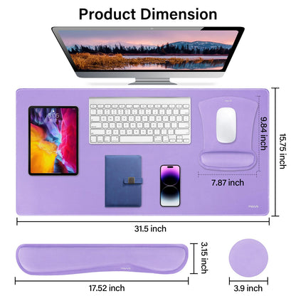 MOSISO Keyboard Mouse Pad Set, Large Gaming Mousepad&Keyboard Wrist Rest&Mouse Wrist Rest&Coaster, Ergonomic Non-Slip Mousepad&Easy Typing Cushion with Memory Foam for Home Office, Purple