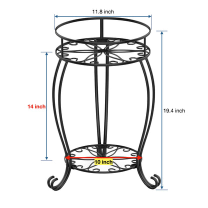 FaithLand Plant Stand, Heavy Duty Metal Planter Holder Indoor Outdoor, 2 Tier Round Potted Supports Rack, Corner Display Shelf Black