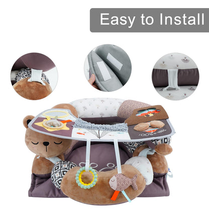 Lovvie & Joy 2-in-1 Tummy Time Mat & Seated Support Pillow,Baby Tummy Time Pillow Support for Newborns and Older Babies,with Detachable Support Pillow and Toys Bear