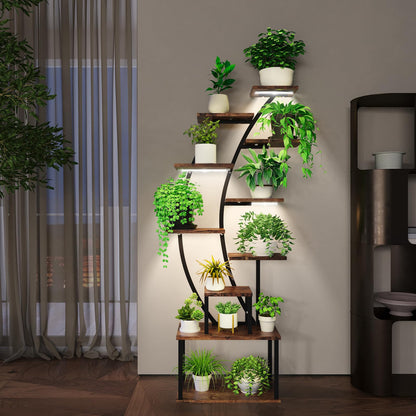 MODCART Plant Stand Indoor with Grow Lights, 63" Metal Plant Shelf, 9 Tiered Indoor Plant Stand, Tall Plant Stands Indoor Multiple Stands for Living Room, Patio