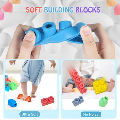 ROHSCE Soft Building Blocks for Toddlers, Montessori Baby Busy Board Sensory Toys STEM Toddler Gifts Busy Board for Babies 6-12 Months Fine Motor Skills Toys