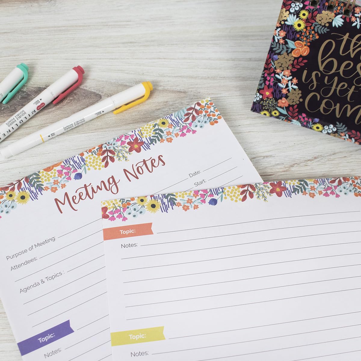 bloom daily planners 8.5" x 11" Double Sided Meeting Pad - Topics, Takeaways, Action Items & Follow-Ups - Undated Meeting Notes Agenda Organizer