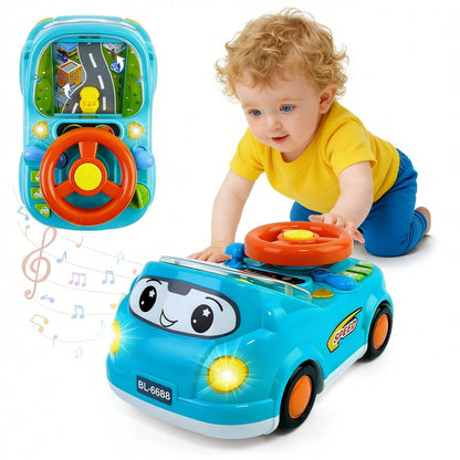 DELUTIQUE Toys for 1 + Year Old Boy,Toddler Racing Car Steering Wheel Toy with Sound & Light,Car Toys for Toddlers 1-3,Gift for 1 2 3 Years Old Boys Girls (Blue)