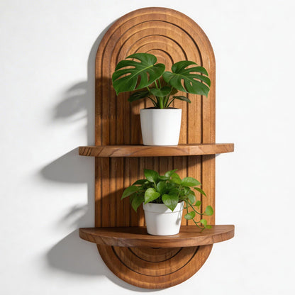Vituney Boho Wall Shelf Decor Plant Wall Shelf Mid Century Modern Decor Hanging Plant Shelves, 2 Tier Wooden Art Floating Shelves for Home Bathroom Bedroom Living Room Planter