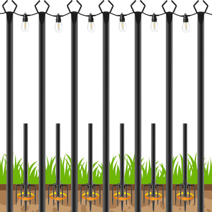 TQQVXX 7 Pack 10 FT String Light Poles,Metal with Fork Lights Poles for Outdoor String Light, Rustproof Heavy Duty for Outside Garden,Patio,Wedding,Backyard,Deck,Party