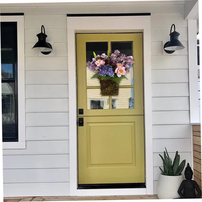 Lavender Door Hanging Basket Wreath, Artificial Floral Spring Wreath for Front Door Porch Wall, Summer Wildflower Home Decor