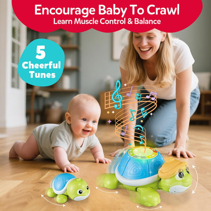 CuteZone Baby Toys 6-12 Months - Turtle Crawling & Musical Tummy Time Toy Set with Light & Sound, Moving Baby Activity for Crawling and Tummy Time, Interactive Gift for Babies