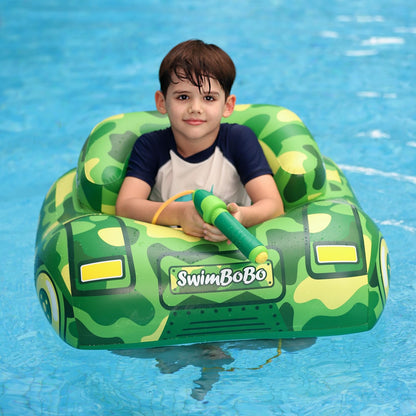 Swimbobo Tank Pool Floats with Water Gun Kids Toddler Pool Floaties Swim Floaty Rafts Lake Beach Party Pool Toys for Boys Girls (Green Tank)