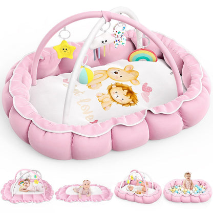 OCATO Baby Play Mat Gym: Baby Girl Gifts Tummy Time Mat Baby Play Gym Thick Large Baby Activity Center from Baby to Toddler Skills Development Baby Essentials Baby Shower Gifts Ball Pit Cat Dog Bed