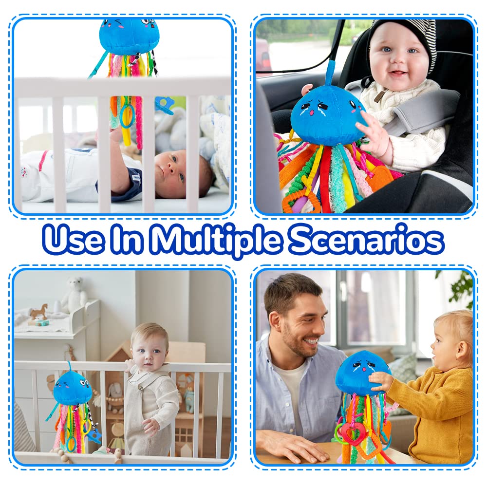 teytoy Sensory Toy, Texture Toys for Babies with Rattle, Autism Sensory Toys Jellyfish Shape Tactile Sensory Toys with 10 Textures, Baby Sensory Toys for 0-3-6-18 Months Soft Baby Toys with Teethers