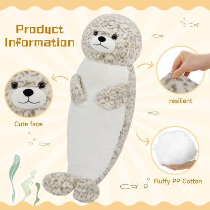 Tezituor 39 inch Giant Seal Stuffed Animal, Long Seal Plush Body Pillow, Hugging Soft Stuffed Ocean Seal Plush for Sleeping Kids Girlfriend
