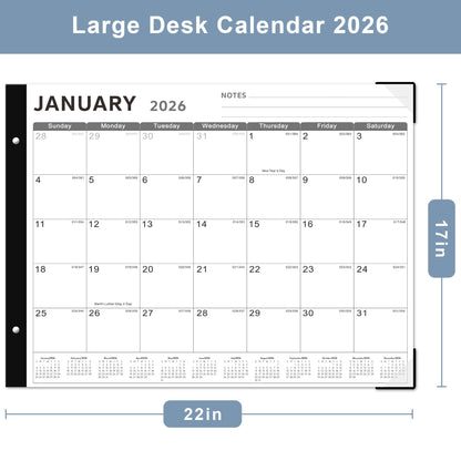 Desk Calendar 2026, KOPEESY 22" x 17" Large Desk Calendar, 18 Mouths From January 2026 to June 2027, Desktop Calendar with Notes and Thick Paper for Home, Office and School