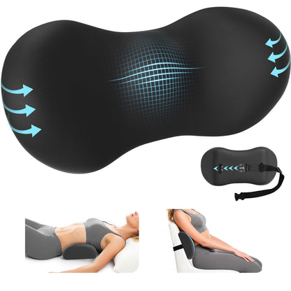 SweetSlubr Lumbar Support Pillow for Office Chair - Memory Foam Lumbar Pillow with Detachable Strap & Breathable Cover, Ergonomic Back Support for Office Chair, Car Seat Cushion, Bed Rest (Black)