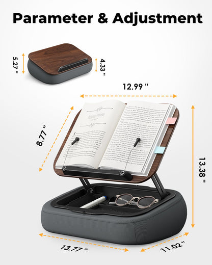SupeDesk Lap Beanbag Book Stand with Storage, Adjustable Reading Pillow for Bed & Desk, Multi-Angle Book Stand Pillow Holder, Hands-Free Lap Reading Stand for Book,iPad, Tablet, Book Lover Essential