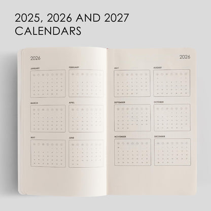 myPAPERCLIP 2026 Weekly Planner | Italian Vegan Leather Cover, 192 Pages, 80 GSM, A5 (5.83 x 8.27 in) | Flat Lay | Yearly Calendar, Monthly Overview & Weekly Planner Layout | Black