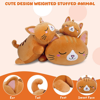 TOYSYM Weighted Stuffed Animals Cat, Orange Cat Plush with Weighted Beads, Cute Cat Plushie Pillow Gifts for Adults Kids Boys Girls 9.8inch