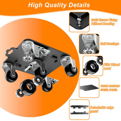 Furniture Dolly 5 Wheels Heavy Duty with Removable Side Guards,3307 Lbs Capacity,360° Rotating Wheels & Tail Brake,Furniture Movers Lifter Tool for Sofas,Beds, Appliances,–Stable,Safe,and Easy to Use