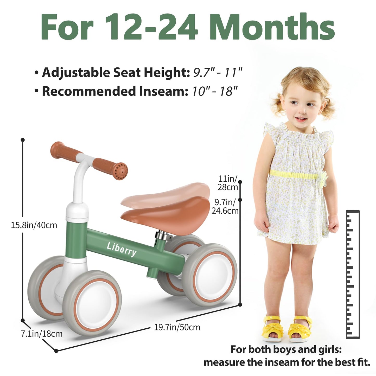 Liberry Baby Balance Bike with Adjustable Seat, Toddler First Ride-On Toy for 1-2 Year Old, Boys Girls Birthday Gift