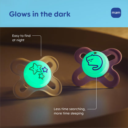 MAM Original Start Baby Pacifiers 0-3 Months, BPA-Free Skin Soft Silicone Nipple, Glows in The Dark, Developed with Medical Experts Specially for Smaller Newborn Mouths, 4 Pk, Made in Europe