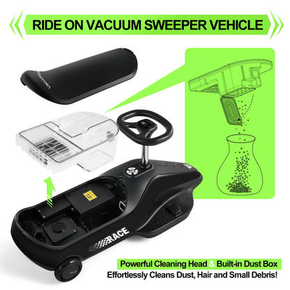 JOYLDIAS Kids Ride On Car with Vacuuming Function, 12V7AH Go Kart W/Detachable Cleaning Head Dust Box, 2 Speed 3-5km/h, Bluetooth Music, Electric Ride On Toy Car for Kids Toddlers Ages 3+,Black