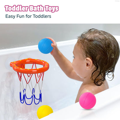 MARPPY Bath Toys - Bathtub Basketball Hoop for Toddler Kids - Bath Toys Mold-Free with Strong Suction Cups and 3 Colorful No-Hole Balls - Fun Shower Toys and Bathtub Toy for Toddlers
