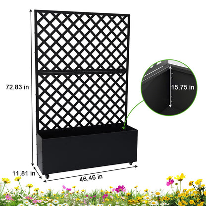 GarveeLife Metal Planter Box with Trellis, 73"x47"x12" Raised Garden Bed with Privacy Screen, Galvanized Steel Outdoor Planter Box with Drainage Holes for Climbing Plants Flowers Vegetables, Black
