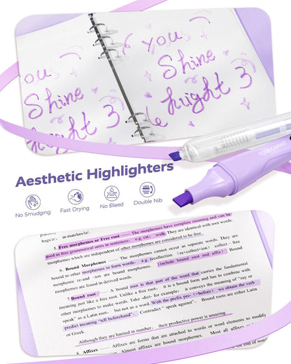 Four Candies Purple School Supplies, Gel Pens with Black Ink,Correction Tapes,Pastel Highlighters, Mechanical Pencils, Sticky Notes, Index Post for Bible Study Stationary College Essentials