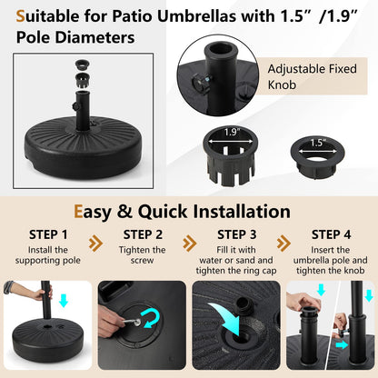 Tangkula Fillable Umbrella Base, 75 lbs Water & Sand Filled Heavy Duty 20 Inch Round Patio Outdoor Umbrella Weights, Umbrella Stand for Umbrella Pole 1.5-1.9 inches, for 9-10 ft Market Offset Umbrella