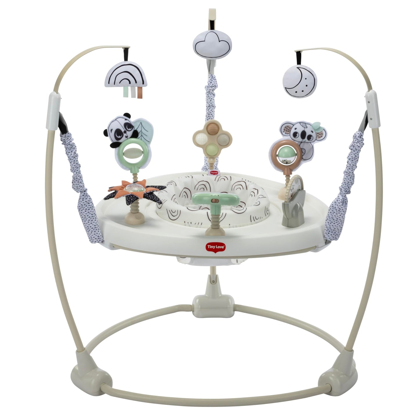 Tiny Love 4-in-1 Jump & Play Stationary Activity Center, Baby Jumper with Lights & Music, Developmental Toys, 360 Swivel Seat, Baby Activity Entertainer for 6 Months+, Black and White