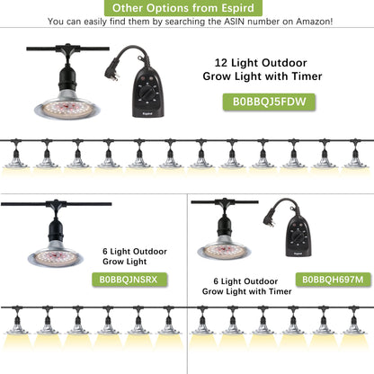 Espird Outdoor LED Grow Light, 12-Light Full Spectrum Grow Light Strip, Waterproof Plant Growing Lamps, UL Certified String Grow Lights for Greenhouse Garden, 41FT Outdoor Grow Light for Veg Seedling